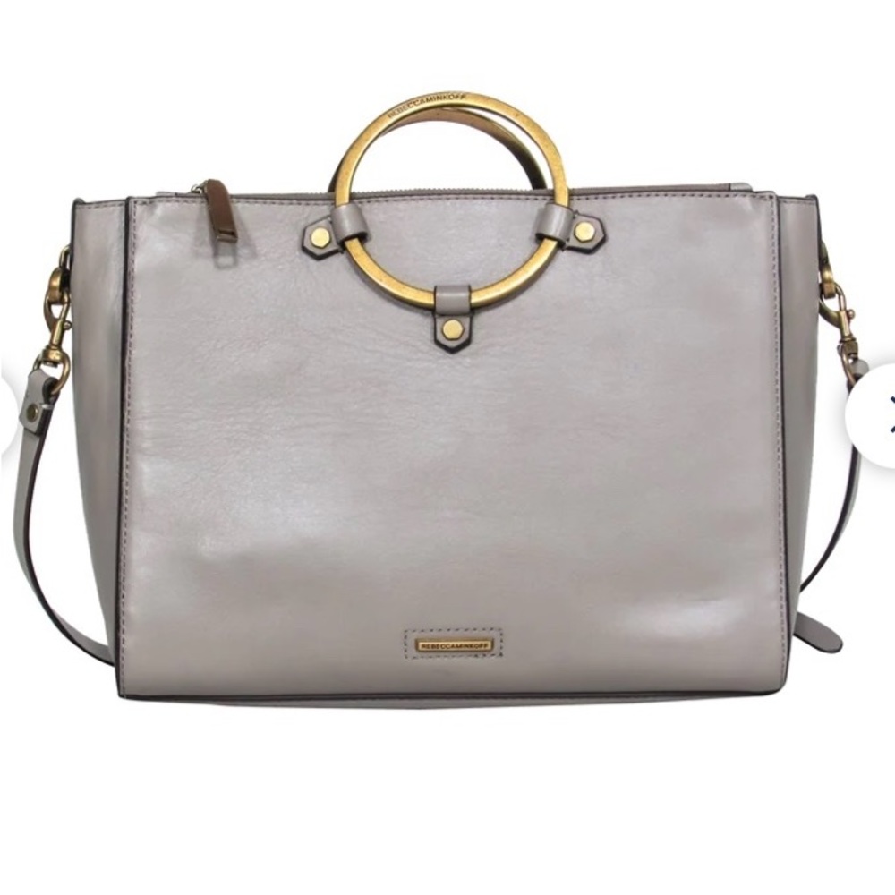 Rebecca Minkoff Grey Taupe Leather Ring Satchel Shoulder Cross-Body Bag